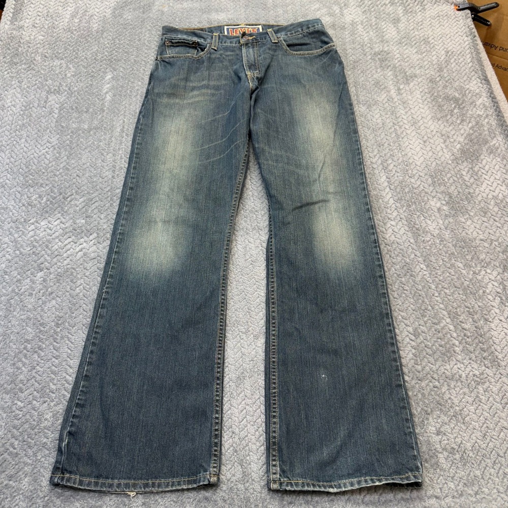 Levis 527 Jeans Mens 31x31 Low Boot Cut Blue Cotton Denim Faded Y2K Distressed